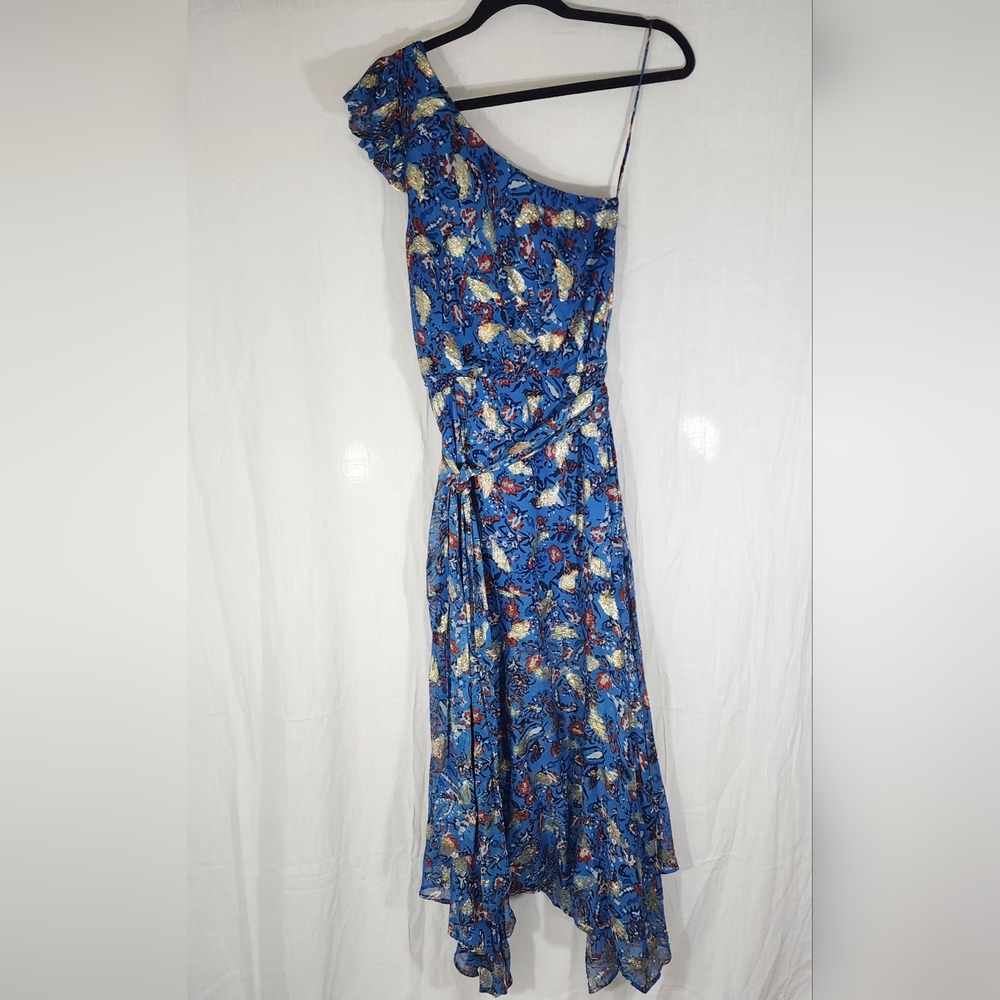Karina Grimaldi Asymmetrical Blue Floral Dress